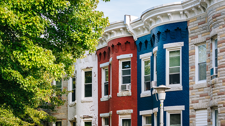 Colorful row houses in Hampden, Baltimore, Maryland